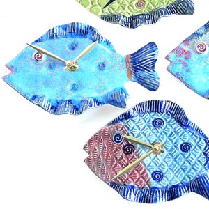 Handmade pottery Fish Wall Clock: unique colorful whimsical ceramic Nautical Decor