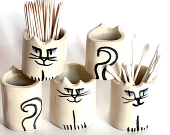 Mini ceramic Cat Vase or Toothpick holder sake cup shot glass match stick holder whimsical designer pottery