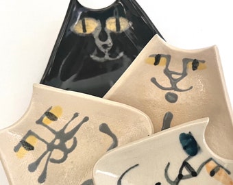 Ceramic Cat Dish: Handmade Pottery Stacking Plate, Whimsical Decor