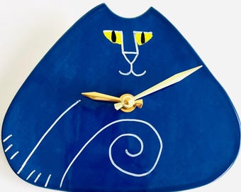 Made to order Cat wall clock:  Kitty decor handmade whimsical Pet art