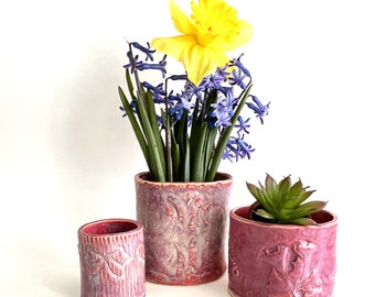 Stoneware Vase pottery: small vase or mini planter handmade Pink ready to ship