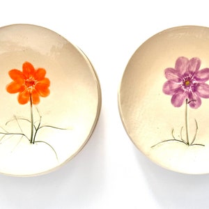 Botanical design ceramic Dish: orange or purple white stoneware clay with pressed Cosmos flower 6 plate handmade by gardener image 4
