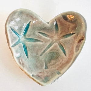 Heart ring dish aqua handmade heart mini bowl choose cat, mermaid, starfish, nautical, moon, flower 4