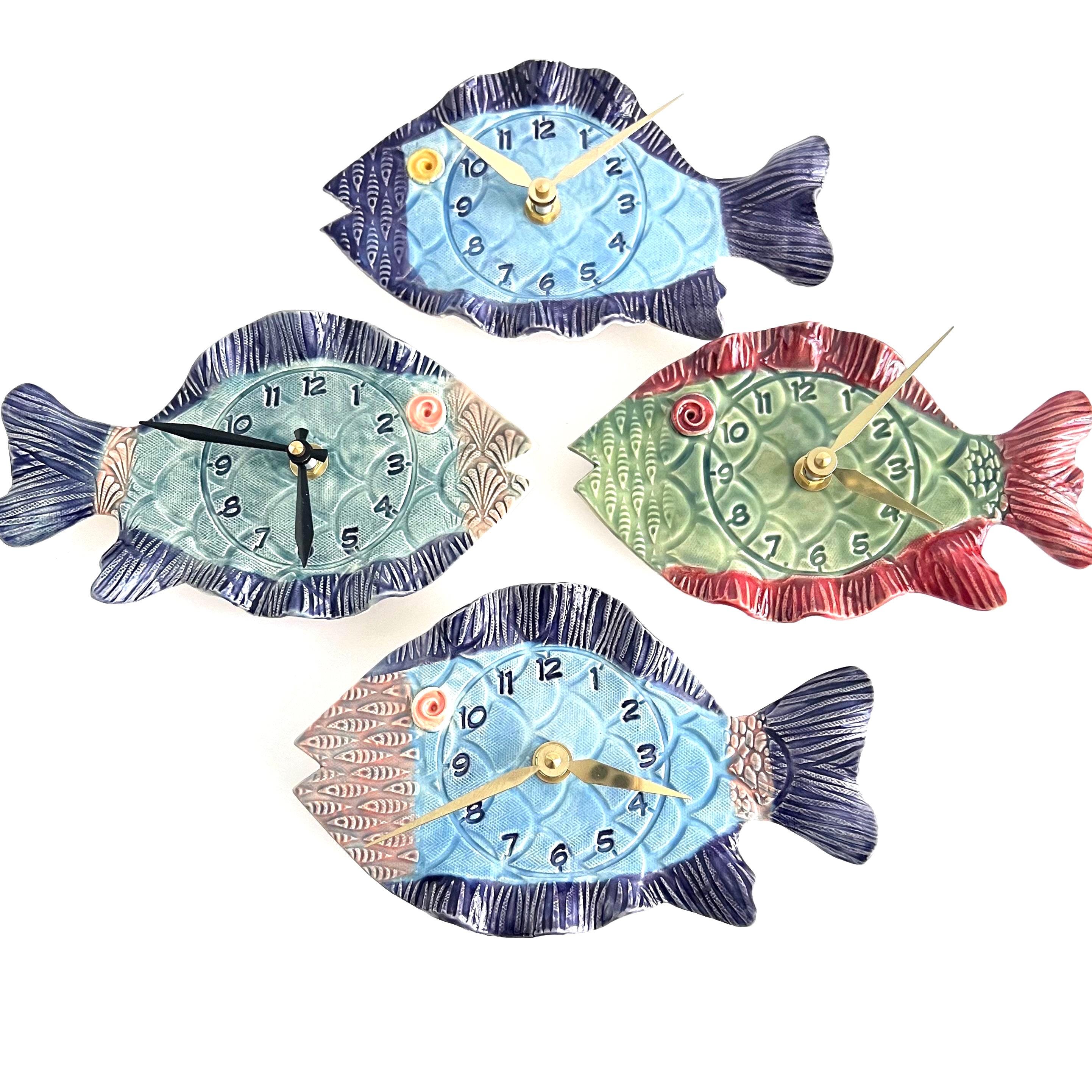 Handmade Pottery Fish Wall Clock: With Numbers Whimsical Unique Happy ...