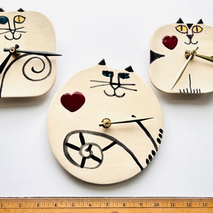 Wall clock: handmade Black Cat time, whimsical Valentine Pottery for kitty lover, playful ceramic wall decor image 4