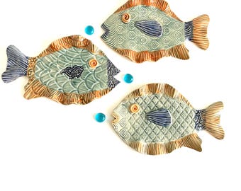 Whimsical Ceramic Fish Wall Decor: Handmade Nautical Pottery