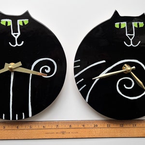 Wall clock: handmade Black Cat time, whimsical Valentine Pottery for kitty lover, playful ceramic wall decor image 3