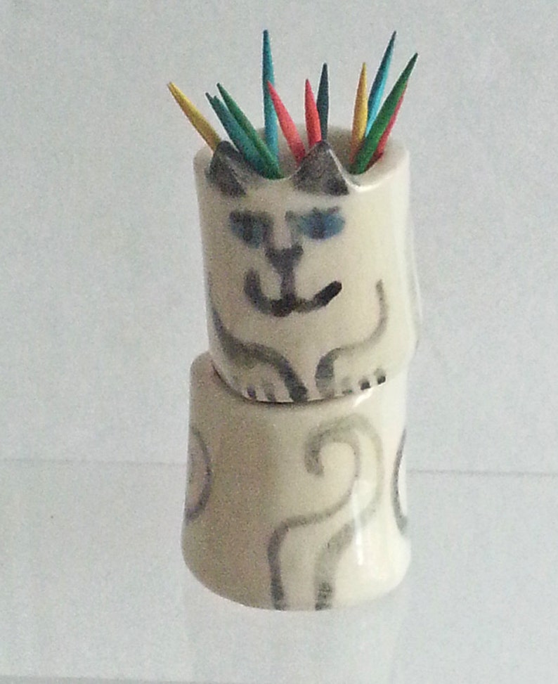Miniature Ceramic Black Cat Toothpick Holder, Mini Vase, Sake Shot