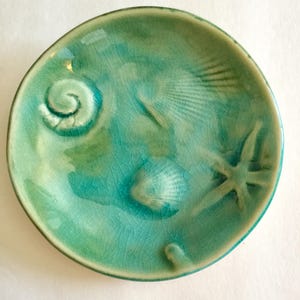 soap dish starfish fossil trinket treasure aqua ocean glaze handmade ring dish day at the beach ceramic ocean design image 3