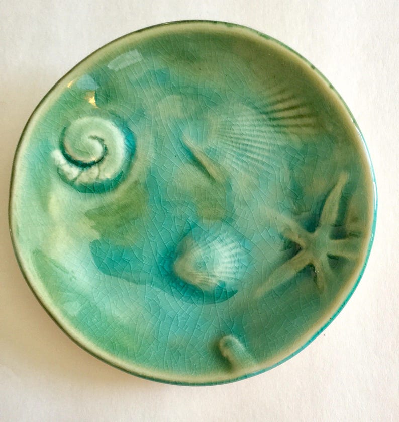 soap dish starfish fossil trinket treasure aqua ocean glaze handmade ring dish day at the beach ceramic ocean design image 3