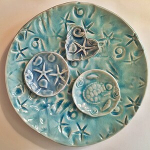 soap dish starfish fossil trinket treasure aqua ocean glaze handmade ring dish day at the beach ceramic ocean design image 6