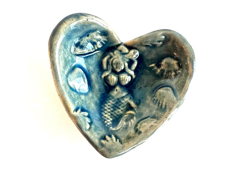 Heart ring dish aqua handmade heart mini bowl choose cat, mermaid, starfish, nautical, moon, flower 1