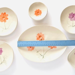 Botanical design ceramic Dish: orange or purple white stoneware clay with pressed Cosmos flower 6 plate handmade by gardener image 2