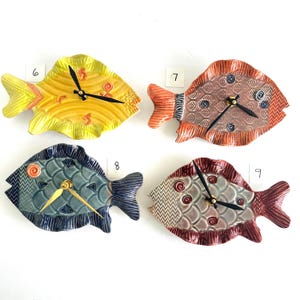 Handmade pottery Fish Wall Clock: unique colorful whimsical ceramic Nautical Decor
