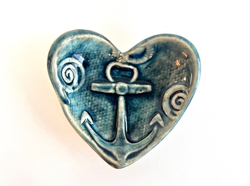 Heart ring dish aqua handmade heart mini bowl choose cat, mermaid, starfish, nautical, moon, flower 3