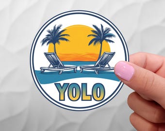 YOLO Beach Scene Sticker - Water Resistant Vinyl