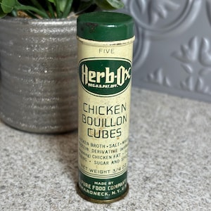 Vintage Herb-Ox Chicken Bouillon Cubes 3/4oz Empty Vintage Advertising Container Vintage Product Tin Collectible 1940’s Product Can’t Open