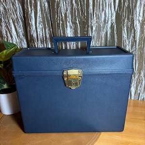 ヴィンテージ プラスチック ファイル フォルダー ボックス ハンドル ロック付き キー付き ネイビー ブルー 1970 年代 Ballanoff Porta-File 収納ボックス レトロ オフィス 収納ケース