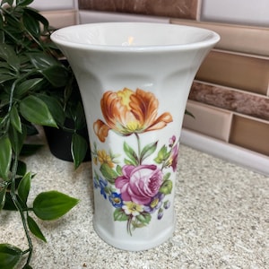 Vintage Floral Faceted Vase Kahla German Democratic Republic Vase GDR 1970s Vintage 5” Small Vase Colorful Flowers on White Vase