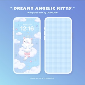 Dreamy Angelic Kitty Lock Screen + Home Screen Wallpaper Set