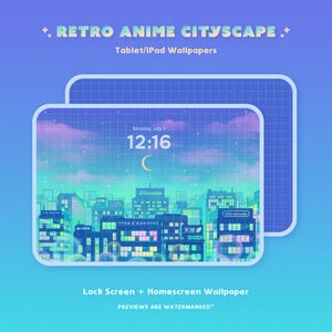 Retro Anime Cityscape Tablet Lock Screen + Home Screen Wallpaper Set