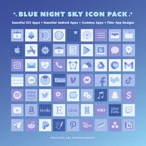 Blue Night Sky Cute Aesthetic 150+ Mobile App Icons Variety Pack