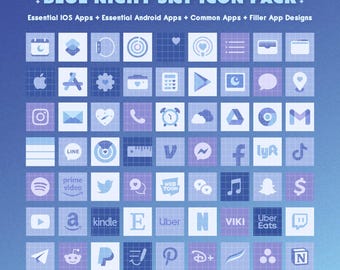 Blue Night Sky Cute Aesthetic 150+ Mobile App Icons Variety Pack