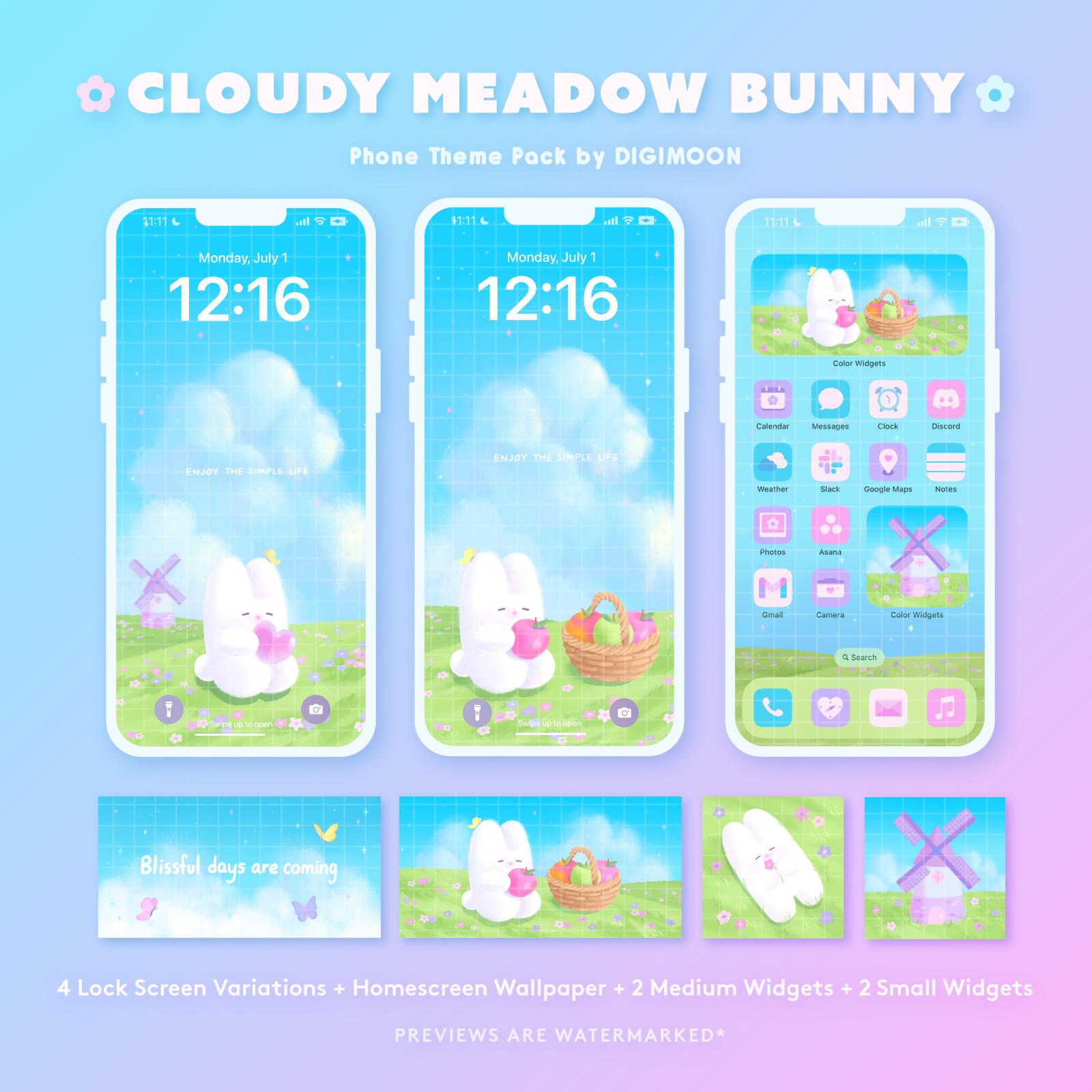 Cloudy Meadow Bunny Theme Pack for Ios / Android - Etsy