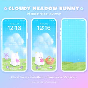 Cloudy Meadow Bunny Lock Screen + Home Screen Wallpaper Set