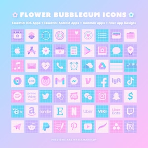 Flower Bubblegum Dreamy Cute Aesthetic 150+ Mobile App Icons Variety Pack
