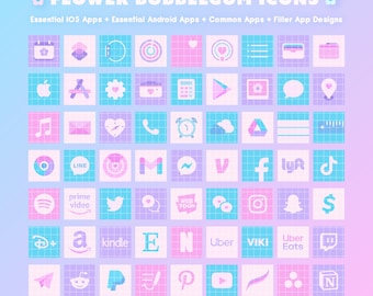 Flower Bubblegum Dreamy Cute Aesthetic 150+ Mobile App Icons Variety Pack