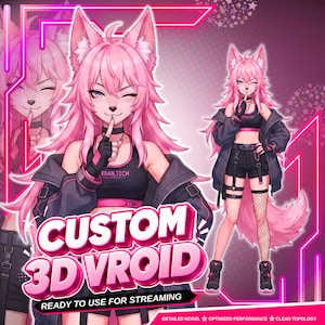 Avatar personalizado de VTuber | Modelo 3D de VTuber para VRChat e Live2D | Personagem VRoid totalmente animado | VTuber de anime | Avatar para VRChat, modelo 3D de VTuber