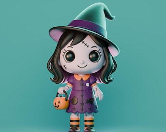 3D Witch Girl Vinyl Toy STL File: Halloween 3D Printing (Digital Download)