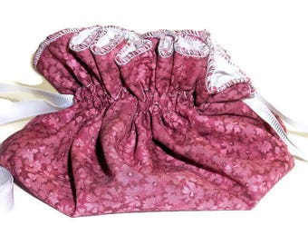 Travel Jewelry Pouch, Drawstring, Mauve Floral Print