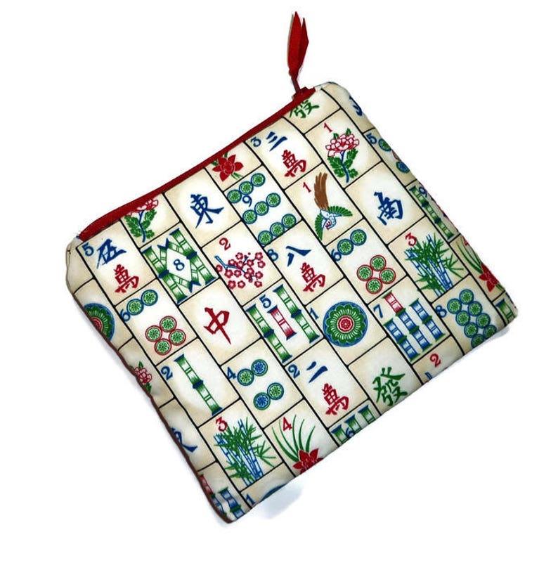 Mah Jongg Bag Mah Jongg Print Fabric and Red Personalized Etsy