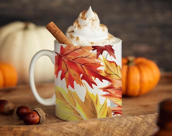 Autumn Leaves Mug: Cozy Fall Drinkware, 15oz Ceramic