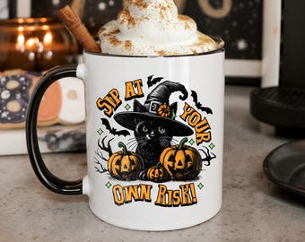Spooky Black Cat Halloween Mug - Autumn Coffee Decor
