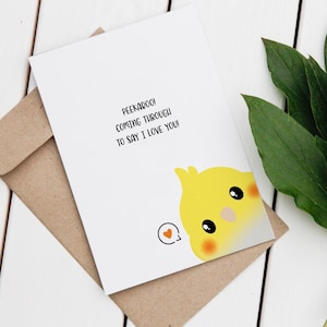 Peekaboo I Love You | Exotic Birds | Kawaii | Handmade | Greeting Card | Bird Lover | Love | Couple | Pun Card