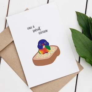 Have a Sweet Birthday | Lorikeet Fairy Bread | Birthday Card | Kawaii | Handmade Card | Greeting Card | Bird Lover | Aussie Snack