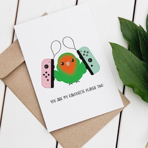Love Bird | Nintendo Controller | Gamer| Kawaii | Handmade Card | Greeting Card | Bird | Couples | Pun Card | Favourite | Love | Anniversary