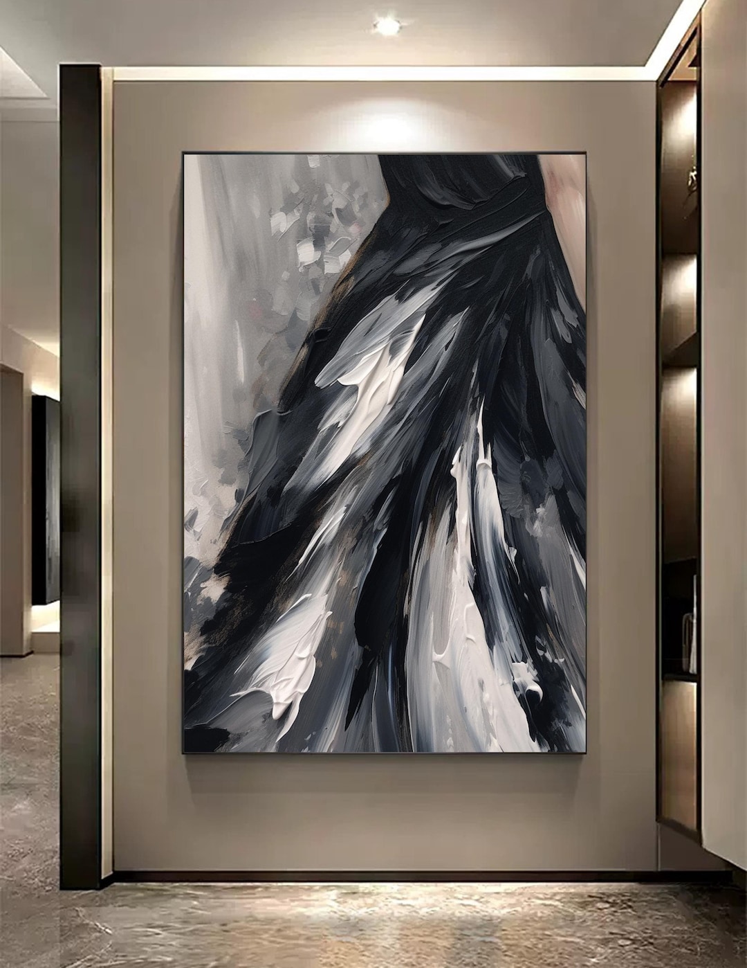 Minimalist Black and White Abstract Oil Painting Black and White ...