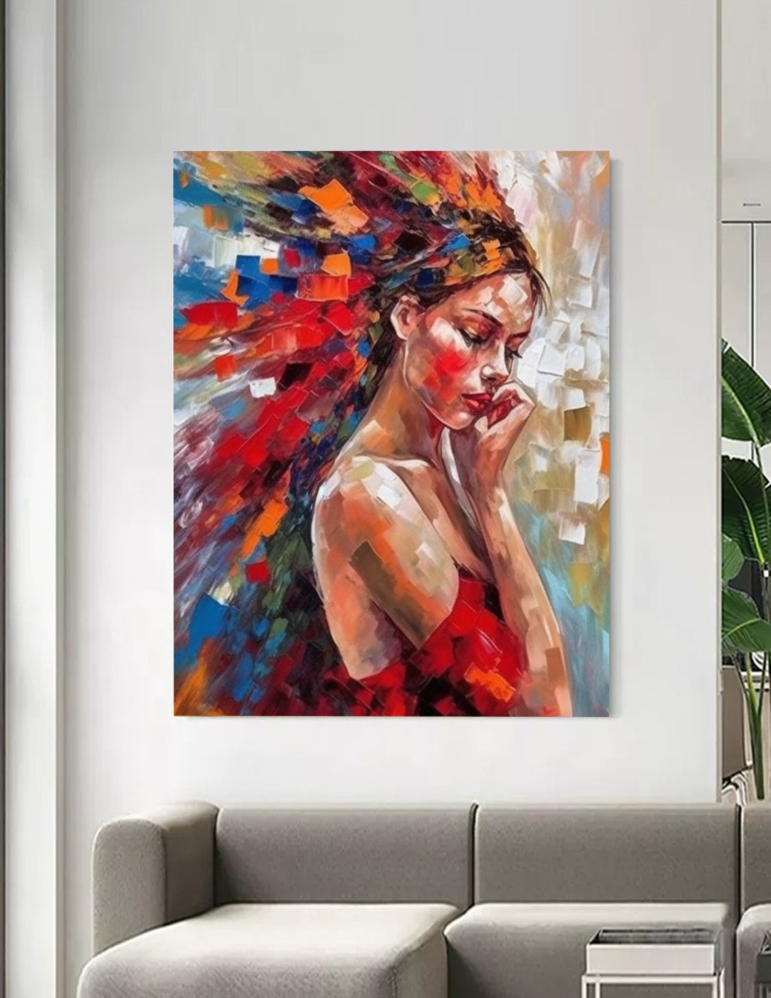 Colorful Girl Face Canvas Wall Art,beautiful Woman Canvas,abstract Lady — free download