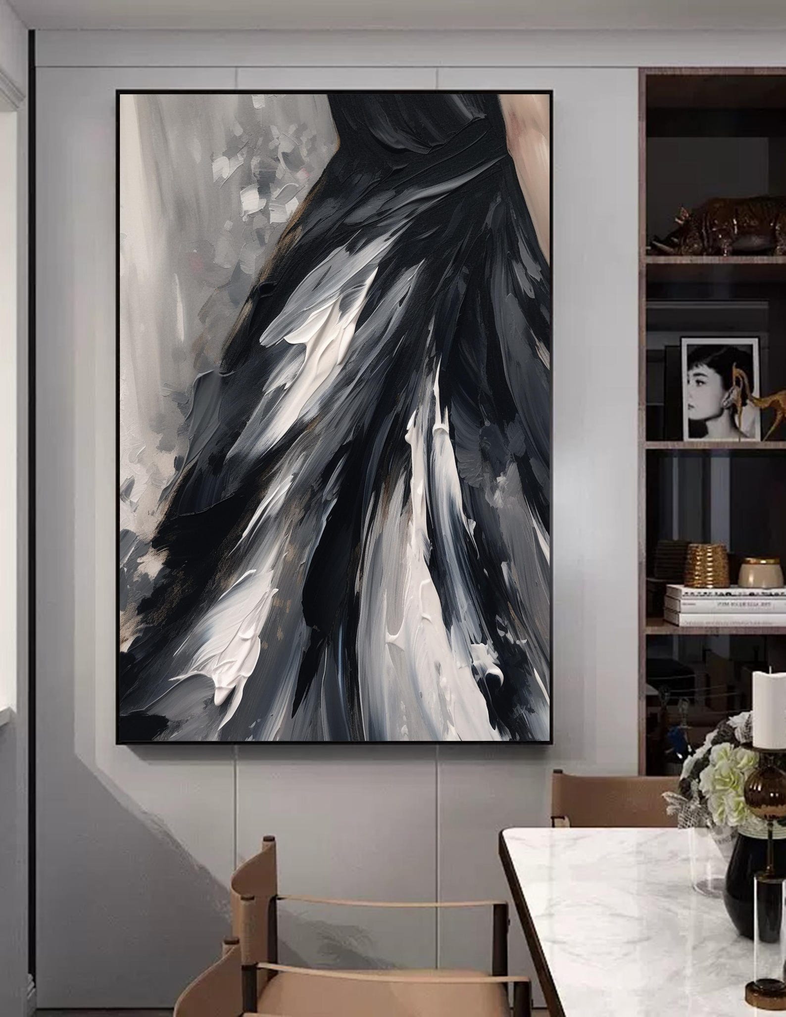 Minimalist Black and White Abstract Oil Painting Black and White ...