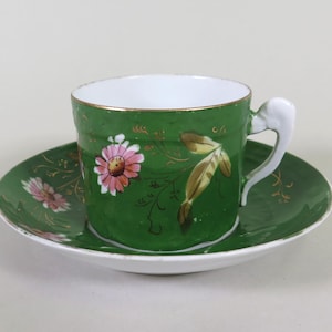 Antique Kuznetsov Porcelain Teacup & Saucer – Hand-Painted Floral, Russian Imperial Style