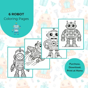 6 Robot Coloring Pages | Robot Coloring Book | Robot Birthday | Robot Printables | Robot Activities | Kids Coloring | Boys Coloring Book