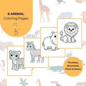 6 Animal Coloring Pictures | Coloring Pictures | Animal Printables | Safari Animals | Jungle Animals | Safari Coloring | Cute Coloring Book