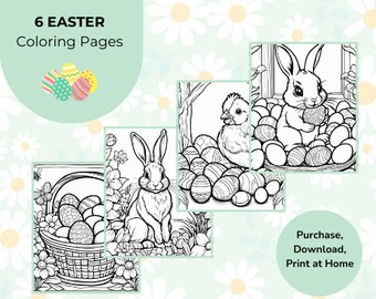 6 Páginas para colorir de Páscoa | Livro de colorir de Páscoa | Atividades de Páscoa | Imprimível de Páscoa | Páscoa para educação domiciliar | Imagens para colorir | Coelhinho da Páscoa