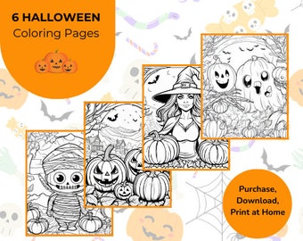 6 Halloween Coloring Pages | Coloring Pictures | Fall Coloring Pages | Mini Coloring Book | Halloween Activities | Homeschool Halloween