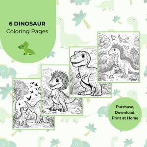 6 Dinosaur Coloring Pages | Dinosaur Coloring Book | Dinosaur Printables | Dinosaur Sheets | Kids Coloring Book | Jurassic Park | Digital