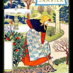 Month of January Garden Large Refrigerator Magnet Eugene Grasset